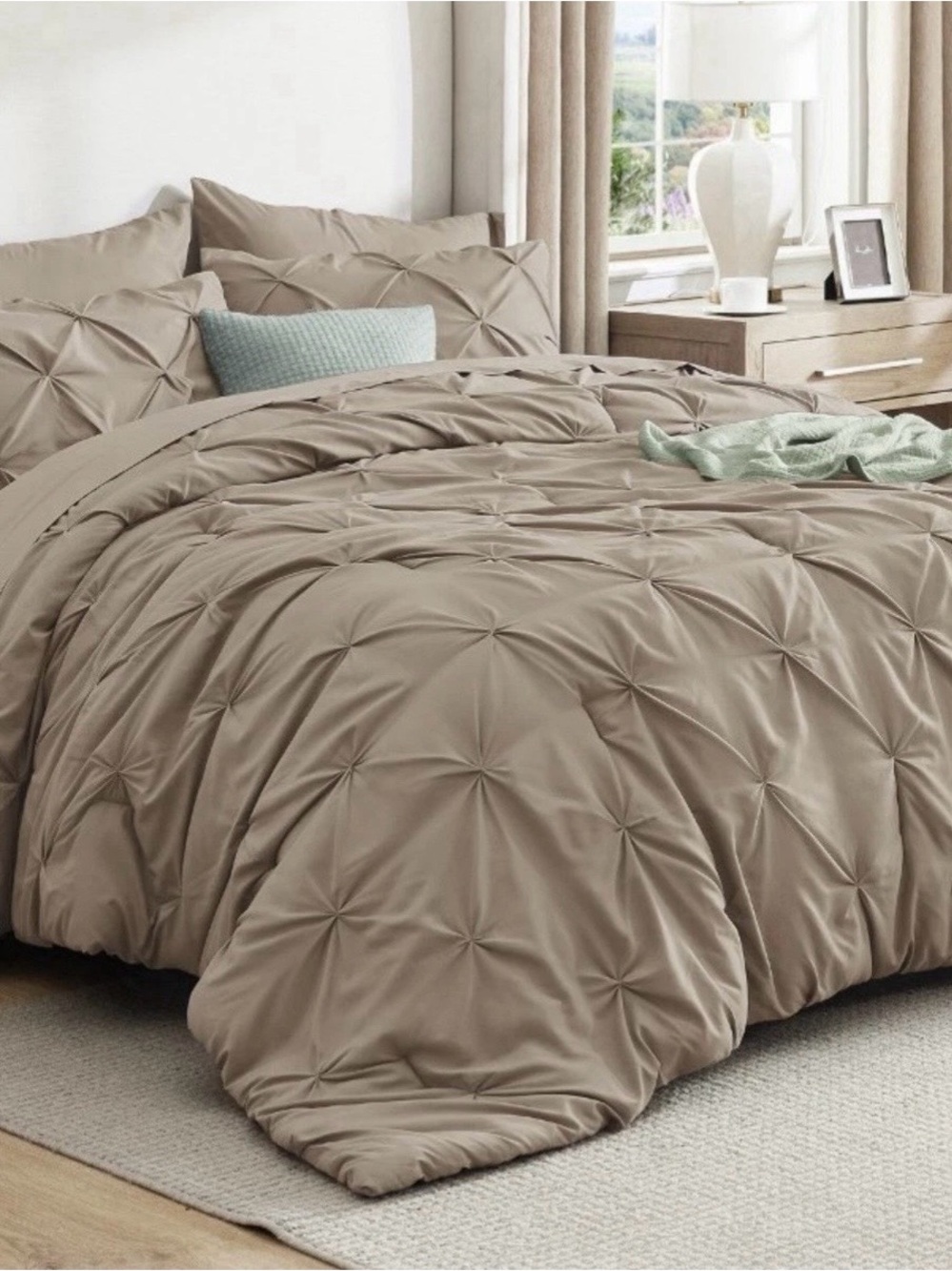 Pintuck Comforter Set in Khaki King Size 7 pc